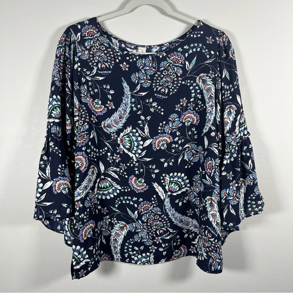 Allison Joy Style 2768TPB Paisley Floral Short Sleeve Top Women's Size M
